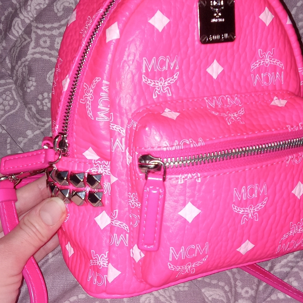 RARE Authentic MCM Neon Pink Mini backpack Crossbody bag - Picture 16 of 16